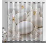 HYGIUID Elegant Florals Curtains for Bedroom, Pebbles Still Life Light Filtering Curtains Minimalist White Flowers Kitchen Window Curtain for Beauty Salon Spa Library, 46.1" x 90.2", 2 Panels