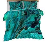 HYGIUID Emerald Green Marble Quilt Cover Abstract Marble Bedding Set with 2 Shams Machine Washable, Corner Ties - Modern Bedroom Décor (Double 200x200cm)