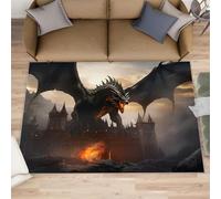 HYGIUID Epic Dragon Door Mat - 60 x 90 cm Flying Wyrm Kitchen Rug, Castle Guardian Dragon Indoor Bathroom Outside Doormat Washable for Hallway Corridor Bedroom Bedside
