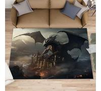 HYGIUID Epic Dragon Door Mat - 60 x 90 cm Flying Wyrm Kitchen Rug, Castle Guardian Dragon Indoor Bathroom Outside Doormat Washable for Hallway Corridor Bedroom Bedside