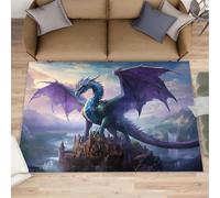 HYGIUID Epic Dragon Hallway Rug - 70 x 120 cm Flying Wyrm Runner Rugs for Kitchen, Castle Guardian Dragon Corridor Short Pile Rug Anti Slip for Nursery Kids Bedroom Bedside