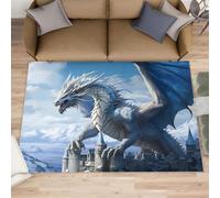 HYGIUID Epic Dragon Hallway Rug - 70 x 120 cm Flying Wyrm Runner Rugs for Kitchen, Castle Guardian Ice Dragon Corridor Short Pile Rug Anti Slip for Nursery Kids Bedroom Bedside