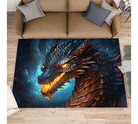 HYGIUID Epic Dragon Kitchen Runner - 80 x 150 cm Flying Wyrm Door Runner, Retro Black Dragon Bedroom Rugs Non Slip Anti Fatigue for Hall Entrance Hallway Corridor