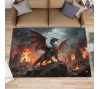HYGIUID Epic Dragon Rugs Living Room - 120 x 170 cm Flying Wyrm Bedside Rug for Bedrooms, Doomsday Evil Dragon Office Floor Rugs Non Slip Washable for Kitchen Girls Kids Room