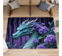 HYGIUID Epic Dragon Rugs Living Room - 140 x 200 cm Flying Wyrm Carpet Short Pile Rugs, Floral Drake Anti Slip Carpets Easy Care for Boys Bedroom Dining Room