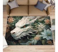 HYGIUID Epic Dragon Rugs Living Room - 140 x 200 cm Flying Wyrm Carpet Short Pile Rugs, Floral Drake Anti Slip Carpets Easy Care for Boys Bedroom Dining Room
