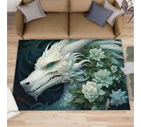 HYGIUID Epic Dragon Rugs Living Room - 140 x 200 cm Flying Wyrm Carpet Short Pile Rugs, Floral Drake Anti Slip Carpets Easy Care for Boys Bedroom Dining Room
