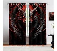 HYGIUID Fantasy Chinese Dragon Window Curtain Panels, Cool Retro Black Red Anime Dragon Kitchen Curtains, Curtain for Windows Living Room Bedroom Study, 30.3" x 63", 2 Panels