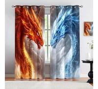 HYGIUID Fire & Ice Dragon Blackout Curtains Grommet Thermal Insulated Soundproof Light Blocking for Bedroom & Living Room Window Treatments, 46.1"(117CM) x 72"(180CM), 2 Panels