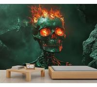 HYGIUID Flaming Skull Mural Flaming Skeleton Wallpaper Dark Horror Wall Mural Commercial Hotel Poster Custom Wallpaper Massive Panoramic Wall Poster (Non-self-Adhesive)