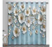 HYGIUID Florals Relief Small Window Curtains, White Florals Short Curtain for Windows Simple Flowers Kitchen Window Curtains over Sink for Kitchen Laundry Room Loft, 28" x 54.3", 2 Panels