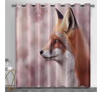 HYGIUID Flowers Fox Small Window Curtains, Cherry Blossom Fox Short Curtain for Windows Florals Kitchen Window Curtains over Sink for Kitchen Laundry Room Loft, 28" x 54.3", 2 Panels