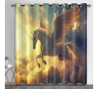 HYGIUID Flying Horse Blackout Curtains for Bedroom, Sacred Horse Thermal Curtain Sky Cloudscape Curtains Blackout for School Classroom Nursery Dormitory, 46.1" x 63", 2 Panels