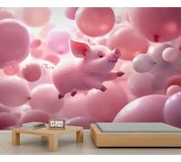 HYGIUID Flying Pig Mural Cute Pig Wallpaper Cartoon Animals Wall Mural Commercial Hotel Poster Custom Wallpaper Massive Panoramic Wall Poster (Non-self-Adhesive)