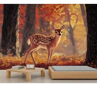 HYGIUID Forest Deer Mural Autumn Forest Wallpaper Natural Animals Wall Mural Panoramic Office Reception Studio Backdrop Custom Photo Wallpaper (Non-self-Adhesive)