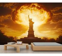 HYGIUID Free Sculpture Mural Mushroom Cloud Wallpaper Explosive Apocalypse Wall Mural Commercial Hotel Poster Custom Wallpaper Massive Panoramic Wall Poster (Non-self-Adhesive)