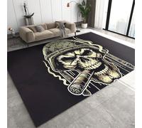 HYGIUID Grungy Skull Door Mat - 60 x 90 cm Punk Aesthetic Kitchen Rug, Vintage War Cranium Indoor Bathroom Outside Doormat Washable for Hallway Corridor Bedroom Bedside