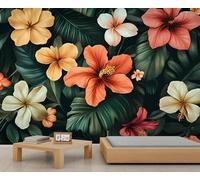 HYGIUID Hibiscus Mural Tropical Plants Wallpaper Simple Flowers Wall Mural Extra Large Panoramic Wallpaper Hotel Restaurant Lobby Custom Wall Paper (Non-self-Adhesive)
