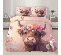 HYGIUID Highland Cow Duvet Cover Set for Teens Wreaths Bedding with 1 Pillowcases Cute Calf Microfiber with Zipper - All Seasons Use (Single 135x200cm)