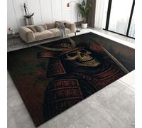 HYGIUID Horned Samurai Grim Reaper Door Mat - 60 x 90 cm Dark Aesthetic Skull Kitchen Rug, Japanese Bushido Skull Indoor Bathroom Outside Doormat Washable for Hallway Corridor Bedroom Bedside