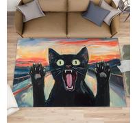 HYGIUID Horror Black Cat Kitchen Runner - 80 x 150 cm Horror Animals Door Runner, Sunset Landscape Oil Painting Bedroom Rugs Non Slip Anti Fatigue for Hall Entrance Hallway Corridor