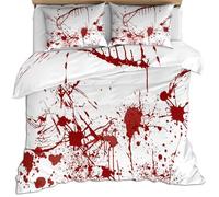 HYGIUID Horror Blood Splatter Bedding Set Violent Bloody Graffiti Duvet Cover with 2 Shams Bloodstains Soft Lightweight, Easy Care for Adults Guest Rooms (King 220x230cm)