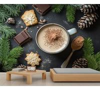 HYGIUID Hot Drinks Mural Desserts Wallpaper Realistic Still Life Wall Mural Statement Wall Restaurant Diner Large-Scale Art Decor Photo Panoramic Accent (Non-self-Adhesive)