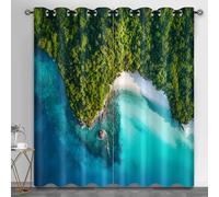 HYGIUID Island Scenery Farmhouse Curtains, Coastal Scenery Room Divider Curtain Tropical Beach Black out Curtains for Bedroom Windows for Hotel Home Decoration, 55.1" x 90.2", 2 Panels