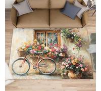 HYGIUID Italian Scenery Kitchen Runner - 80 x 150 cm Floral Windows Door Runner, Bicycle Oil Painting Bedroom Rugs Non Slip Anti Fatigue for Hall Entrance Hallway Corridor