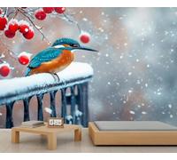 HYGIUID Kingfisher Mural Snowy Kingfisher Wallpaper Nature Birds Wall Mural Large Panoramic Accent Wallpaper Bedroom Living Room 3D Sofa Backdrop (Non-self-Adhesive)
