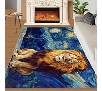 HYGIUID Kitchen Runner - 80 x 150 cm Lion Print Door Runner, Impressionist Wildlife Oil Paintings Bedroom Rugs Non Slip Anti Fatigue for Hall Entrance Hallway Corridor