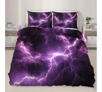 HYGIUID Lightning Storm Duvet Cover Set for Teens Night Sky Bedding with 1 Pillowcases Purple Lightning Microfiber with Zipper - All Seasons Use (Single 135x200cm)