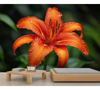 HYGIUID Lily Mural Florals Wallpaper Orange-Red-Flowers Wall Mural Giant Home Living Room Dining Room Wall Decor Poster (Non-self-Adhesive)