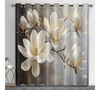 HYGIUID Magnolia Curtains for Bedroom, White Florals Light Filtering Curtains Simple Flowers Kitchen Window Curtain for Beauty Salon Spa Library, 46.1" x 90.2", 2 Panels