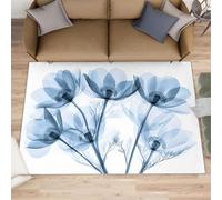HYGIUID Minimalism Floral Hallway Rug - 70 x 120 cm Simple Floral Runner Rugs for Kitchen, Blue Tulip Corridor Short Pile Rug Anti Slip for Nursery Kids Bedroom Bedside