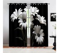 HYGIUID Minimalist White Daisy Small Window Curtains, Elegant Floral Art Short Curtains for Windows Kitchen Window Curtains for Laundry Room Loft, 28"(71CM) x 54.3"(138CM), 2 Panels