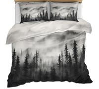 HYGIUID Misty Forest Duvet Cover Set for Teens Gloomy Forest Bedding with 1 Pillowcases Mountain View Microfiber with Zipper - All Seasons Use (Single 135x200cm)