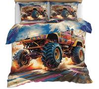 HYGIUID Monster Trucks Quilt Cover Cool Cars Bedding Set with 2 Shams Pop Art Graffiti Machine Washable, Corner Ties - Modern Bedroom Décor (Double 200x200cm)