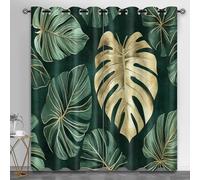HYGIUID Monstera Leaf Curtains for Bedroom, Tropical Plants Light Filtering Curtains Luxury Leaves Kitchen Window Curtain for Beauty Salon Spa Library, 46.1" x 90.2", 2 Panels