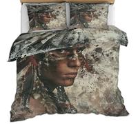 HYGIUID Native American Bedding Set Retro Indians Graffiti Duvet Cover with 2 Shams Feather Decoration Soft Lightweight, Easy Care for Adults Guest Rooms (King 220x230cm)