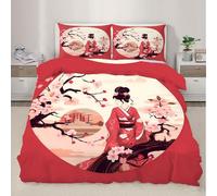 HYGIUID Oriental Woman Quilt Cover Chinese Aesthetics Bedding Set with 2 Shams Classical Elements Machine Washable, Corner Ties - Modern Bedroom Décor (Double 200x200cm)