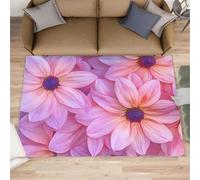 HYGIUID Pink Dahlia Hallway Rug - 70 x 120 cm Dahlia Floral Runner Rugs for Kitchen, Purple Flower Stamens Corridor Short Pile Rug Anti Slip for Nursery Kids Bedroom Bedside
