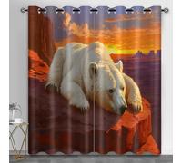 HYGIUID Polar Bear Window Curtain Panels, Sunset Rocks Kitchen Curtains, Sunset Wilderness Curtain for Windows Living Room Bedroom Study, 30.3" x 63", 2 Panels