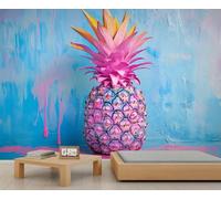 HYGIUID Pop Art Mural Colorful Pineapples Wallpaper Fruit Wall Mural Giant 3D Wallpaper Commercial Scale Coffee Shop Lounge Gallery (Non-self-Adhesive)
