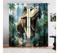 HYGIUID Primeval Forest 3D Dinosaur Curtains for Living Room, Jurassic Tyrannosaurus Rex Black out Curtains Thermal Curtains for Boys Girls Room Children's Room, 46.1" x 54.3", 2 Panels
