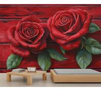 HYGIUID Red-Roses Mural Flowers Wallpaper Vintage Flowers Wall Mural Giant 3D Wallpaper Commercial Scale Coffee Shop Lounge Gallery (Non-self-Adhesive)