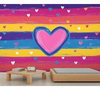 HYGIUID Romantic Heart Mural Colorful Stripes Wallpaper Pop Art Wall Mural Giant 3D Wallpaper Commercial Scale Coffee Shop Lounge Gallery (Non-self-Adhesive)
