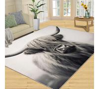 HYGIUID Rugs Living Room - 120 x 170 cm Highland Cow Rustic Bedside Rug for Bedrooms, Farmhouse Longhorn Bull Office Floor Rugs Non Slip Washable for Kitchen Girls Kids Room