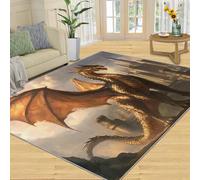 HYGIUID Rugs Living Room - 120 x 170 cm Majestic Golden Dragon Bedside Rug for Bedrooms, Epic Castle Guardian Office Floor Rugs Non Slip Washable for Kitchen Girls Kids Room
