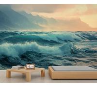 HYGIUID Seascape Mural Sea Waves Wallpaper Mountain Sea Scenery Wall Mural Giant Home Living Room Dining Room Wall Decor Poster (Non-self-Adhesive)